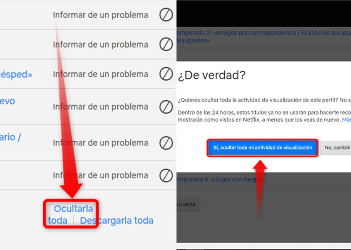 ultimo paso para ocultar toda la actividad de visualización de Netflix