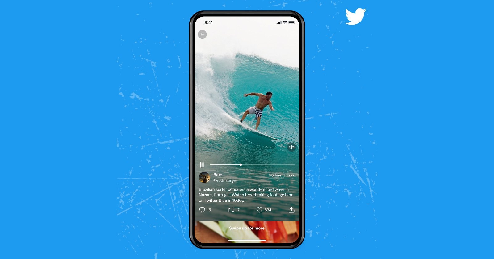 Interfaz de los nuevos vídeos verticales a pantalla completa de Twitter.