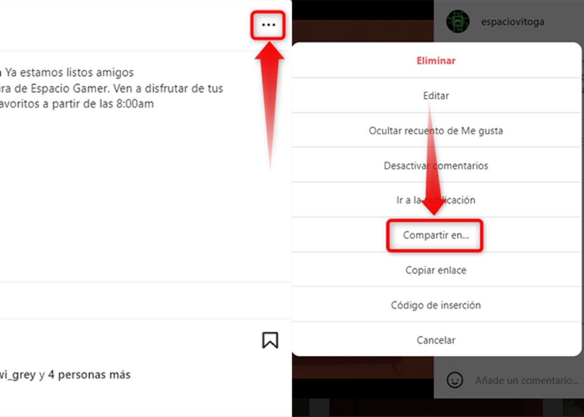Pasos para compartir una publicación de Instagram por código QR desde el ordenador