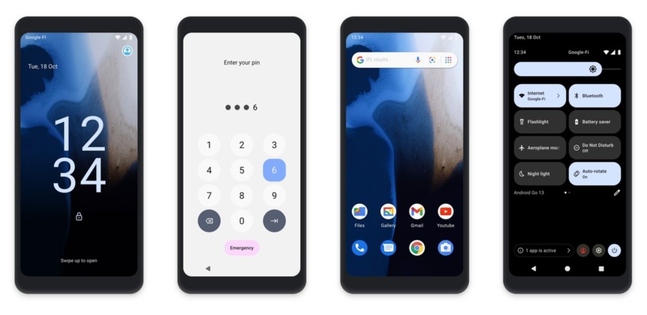Capturas de pantalla de un móvil con Android 13 (Go Edition)