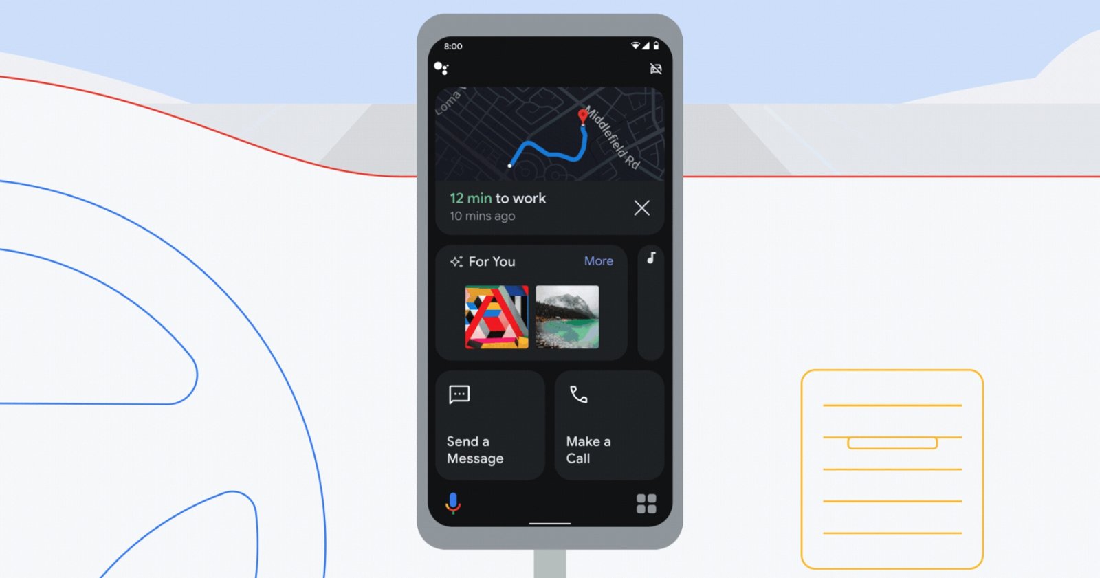 Captura de pantalla del modo de conducción del Asistente de Google en un móvil Android.