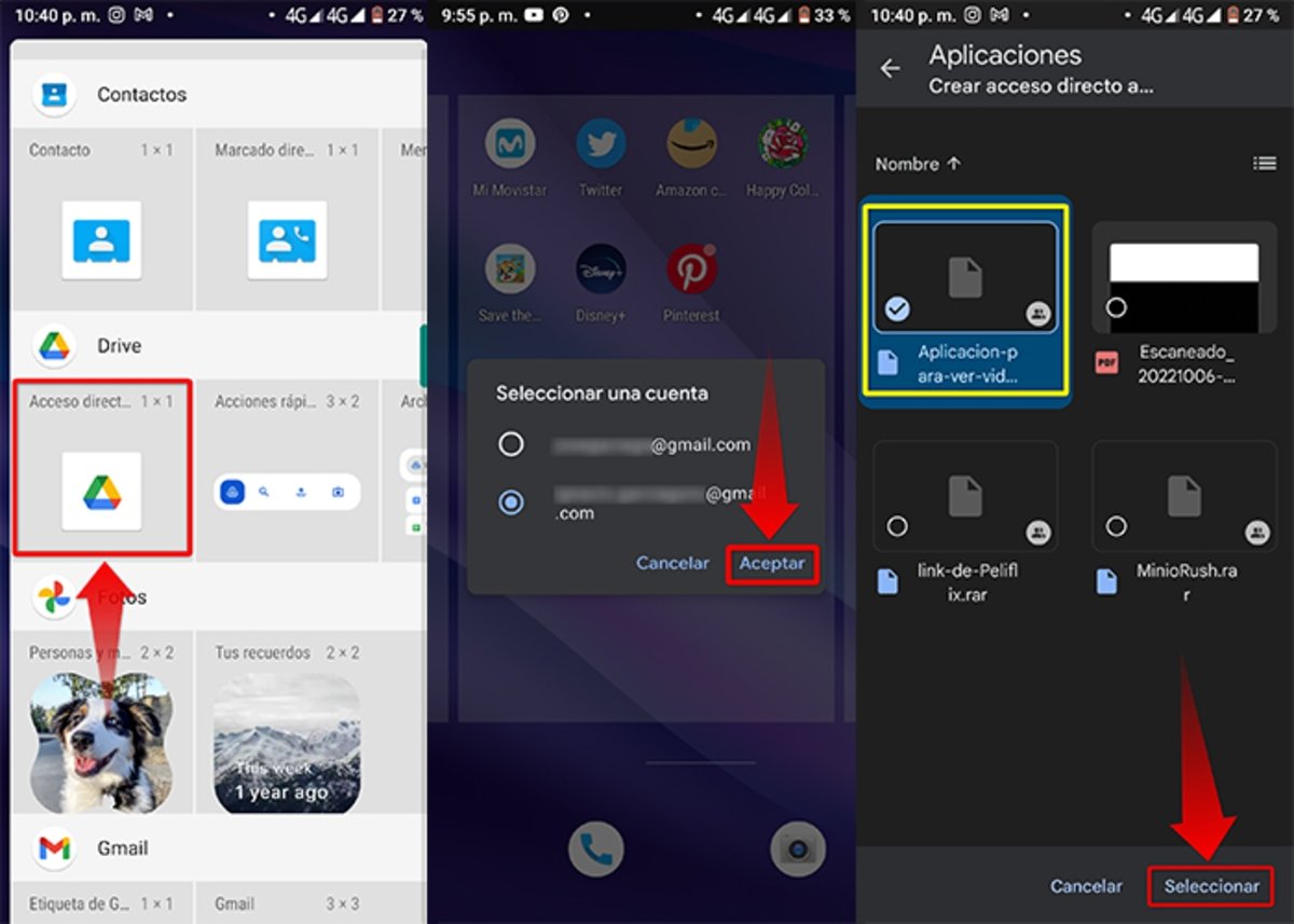 Widget de acceso directo a un archivo de 1X1