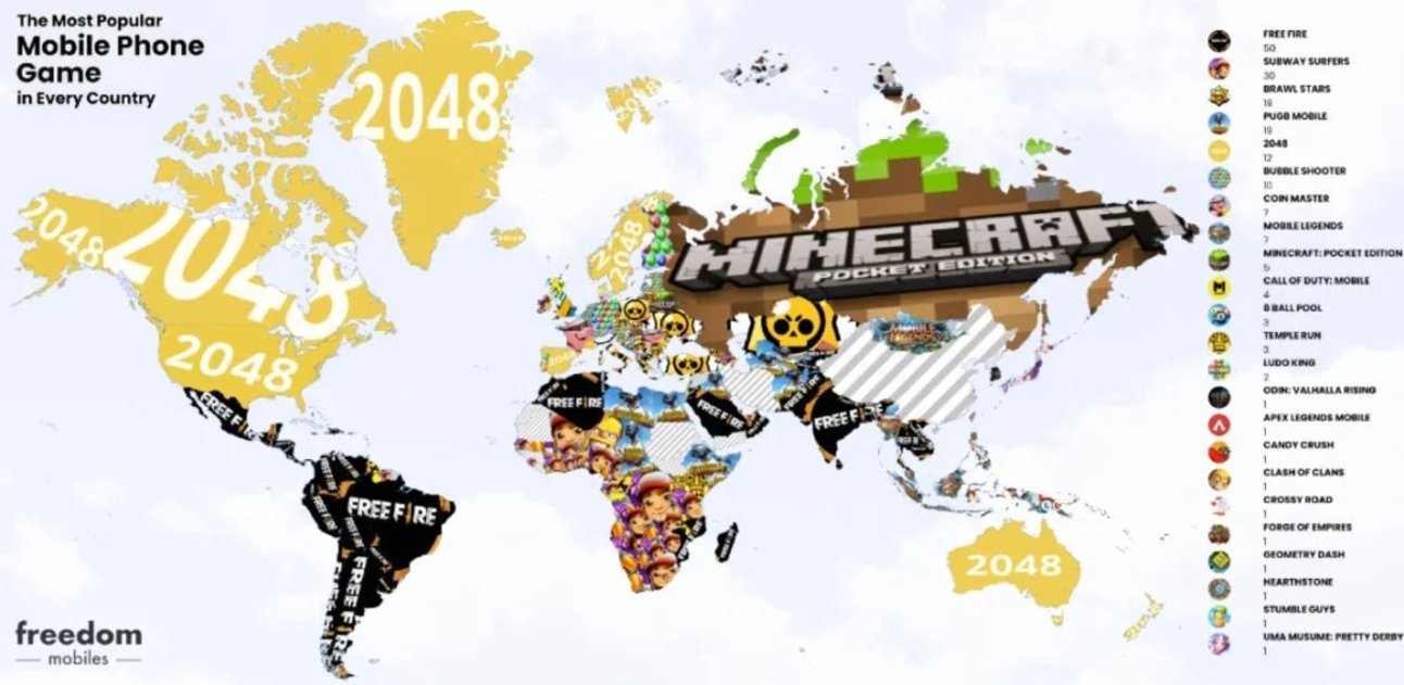 Mapa con los juegos más populares por país del mundo.