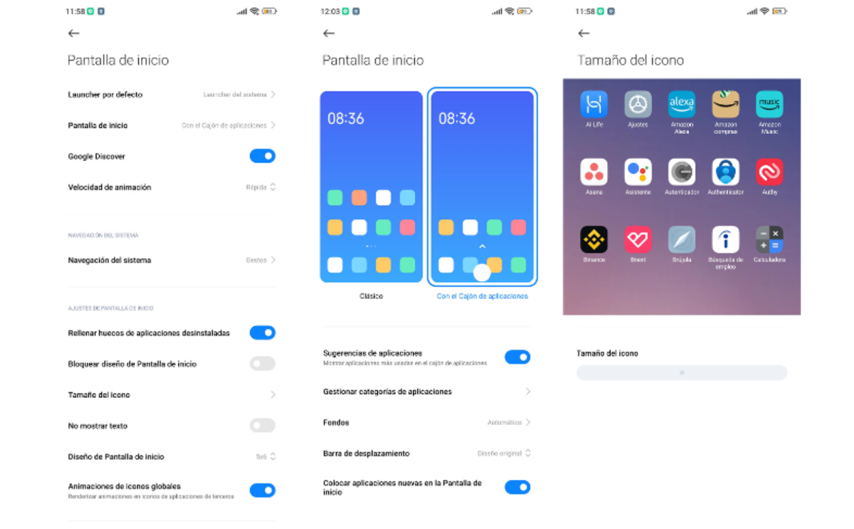 Ajustes de la pantalla de Inicio MIUI