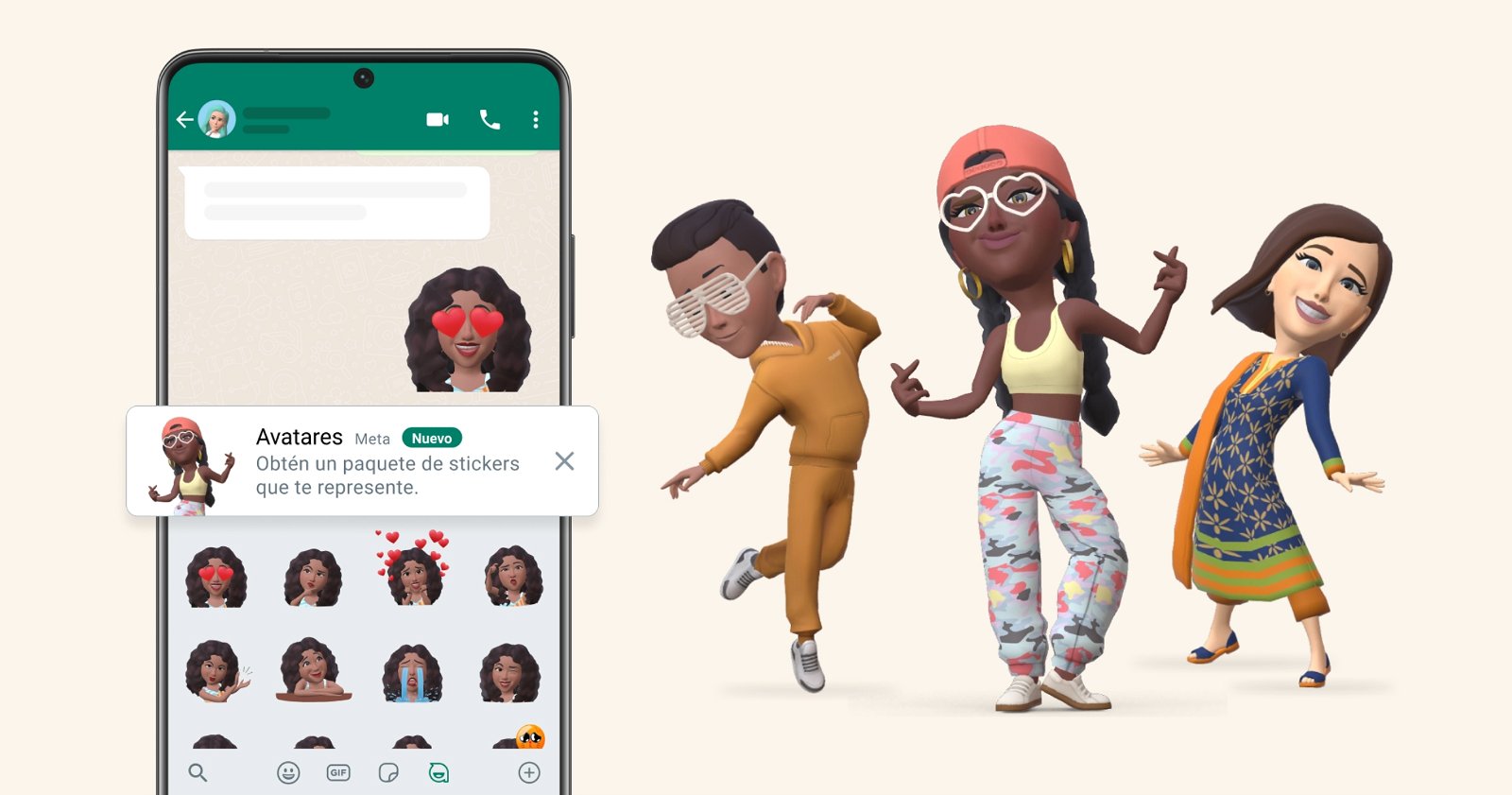 Captura de pantalla de la interfaz de la función de avatares en WhatsApp