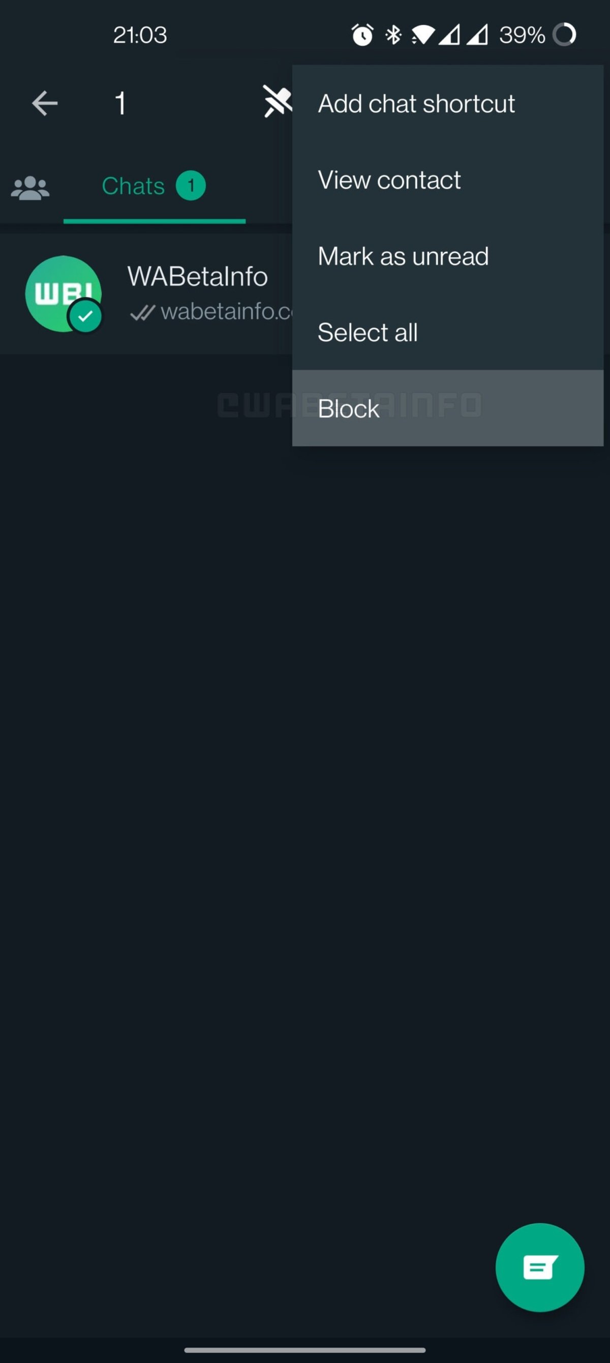 Acceso directo al bloqueo en WhatsApp