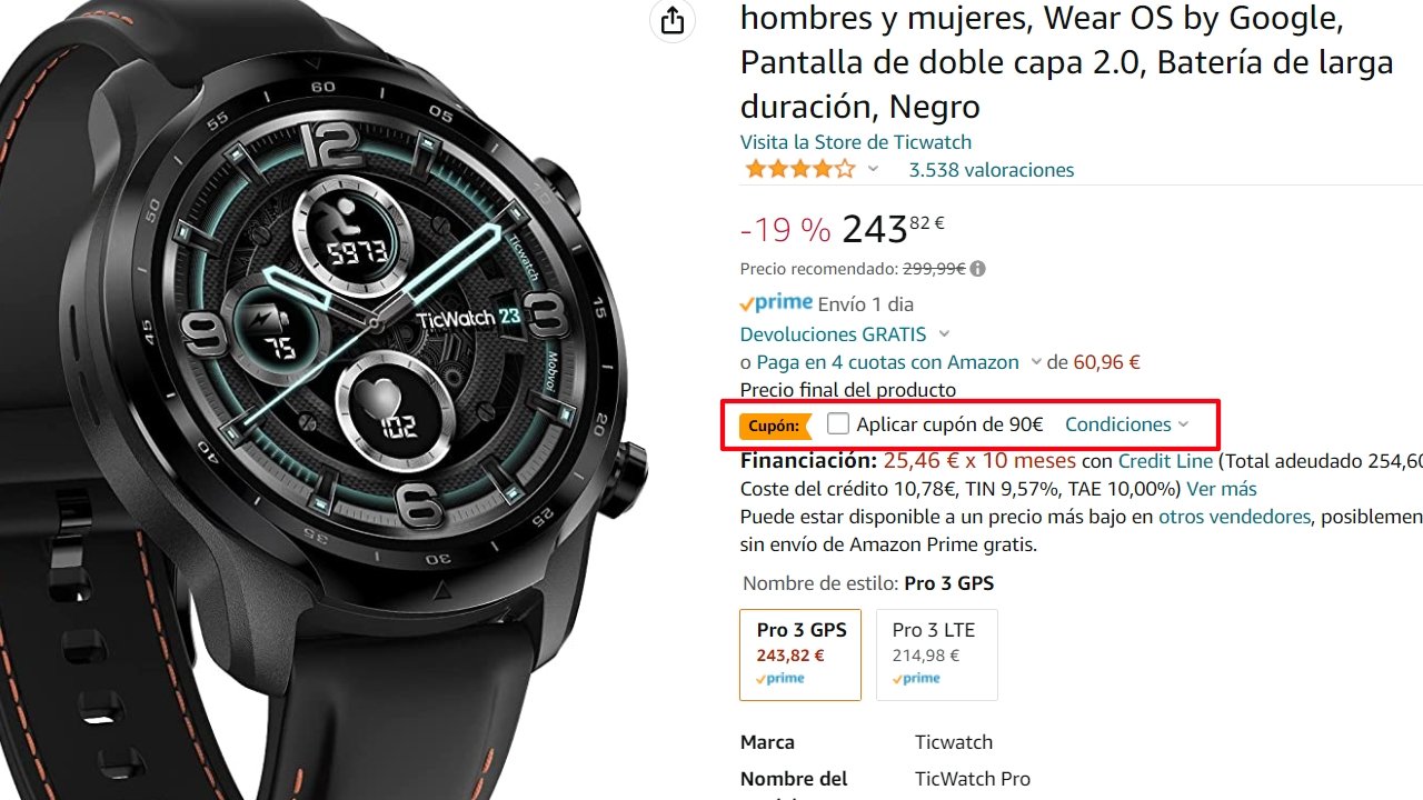 Cupón descuento de Amazon para el TicWatch Pro 3 GPS