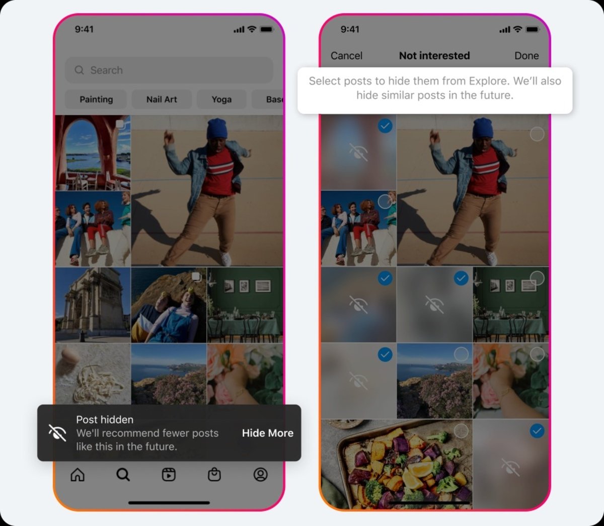 Nuevas opciones de recomendacion en Instagram