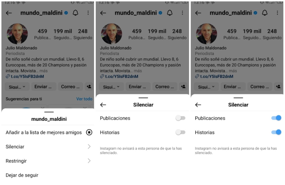 Sigue estos pasos para silenciar una cuenta en Instagram