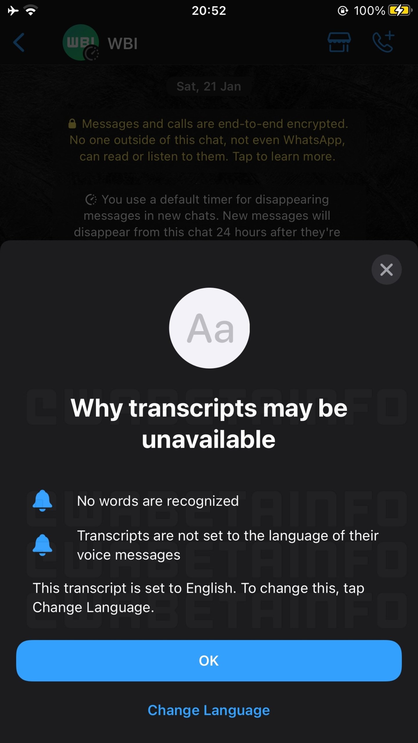 Función de transcripción de notas de voz en WhatsApp