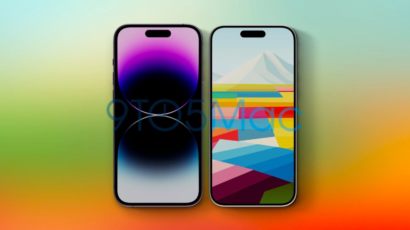 Pantalla del iPhone 15 Pro junto al iPhone 14 Pro