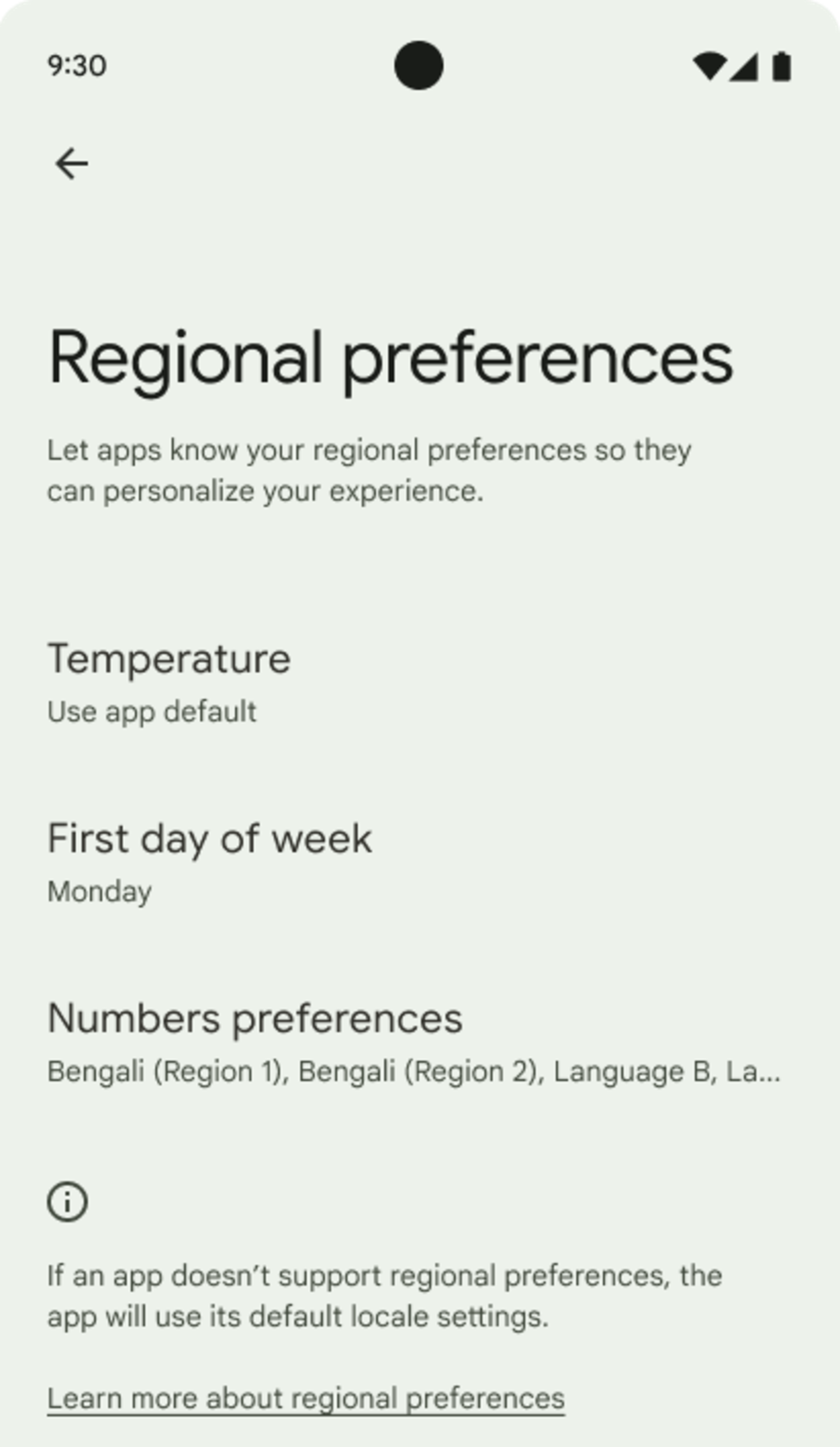 Android 14 DP2 preferencias regionales