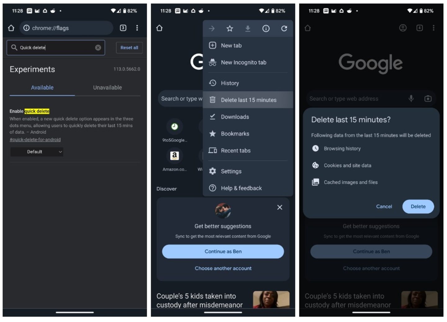 Como borrar los últimos 15 minutos de Google Chrome