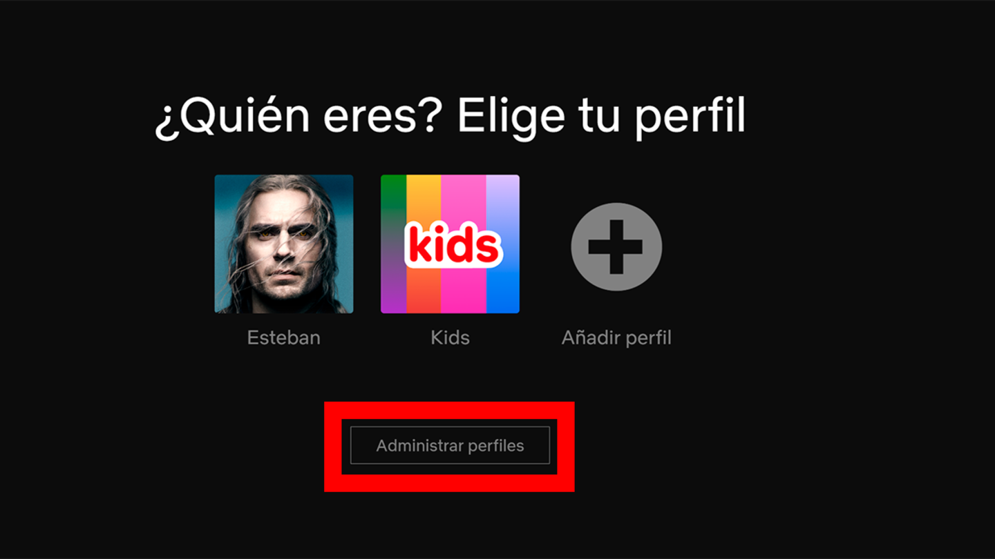 El lugar para administrar los perfiles de Netflix