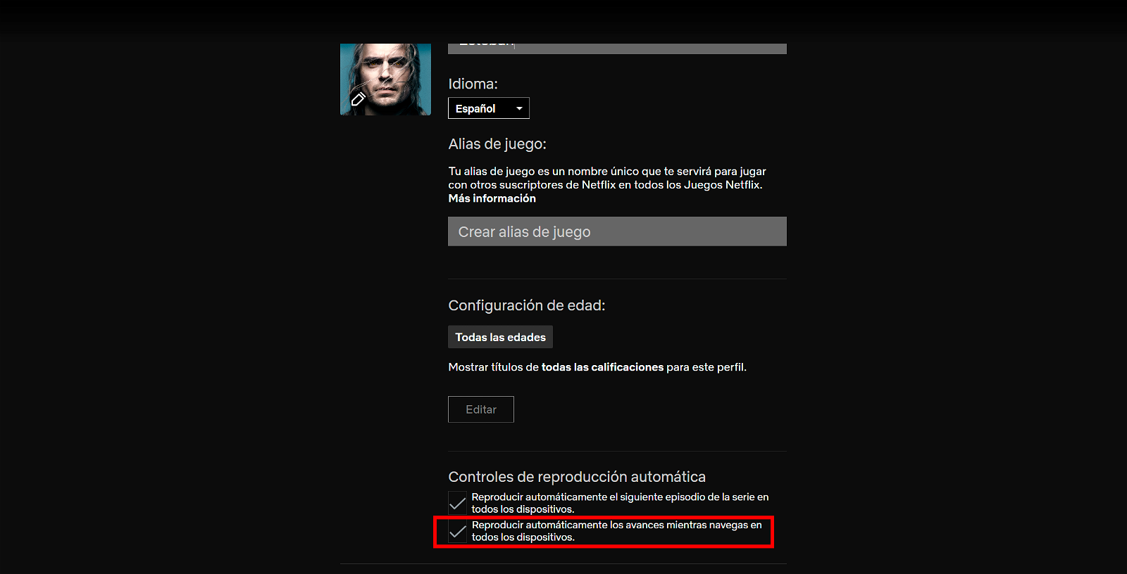 Desactivar reproducción automática de avances