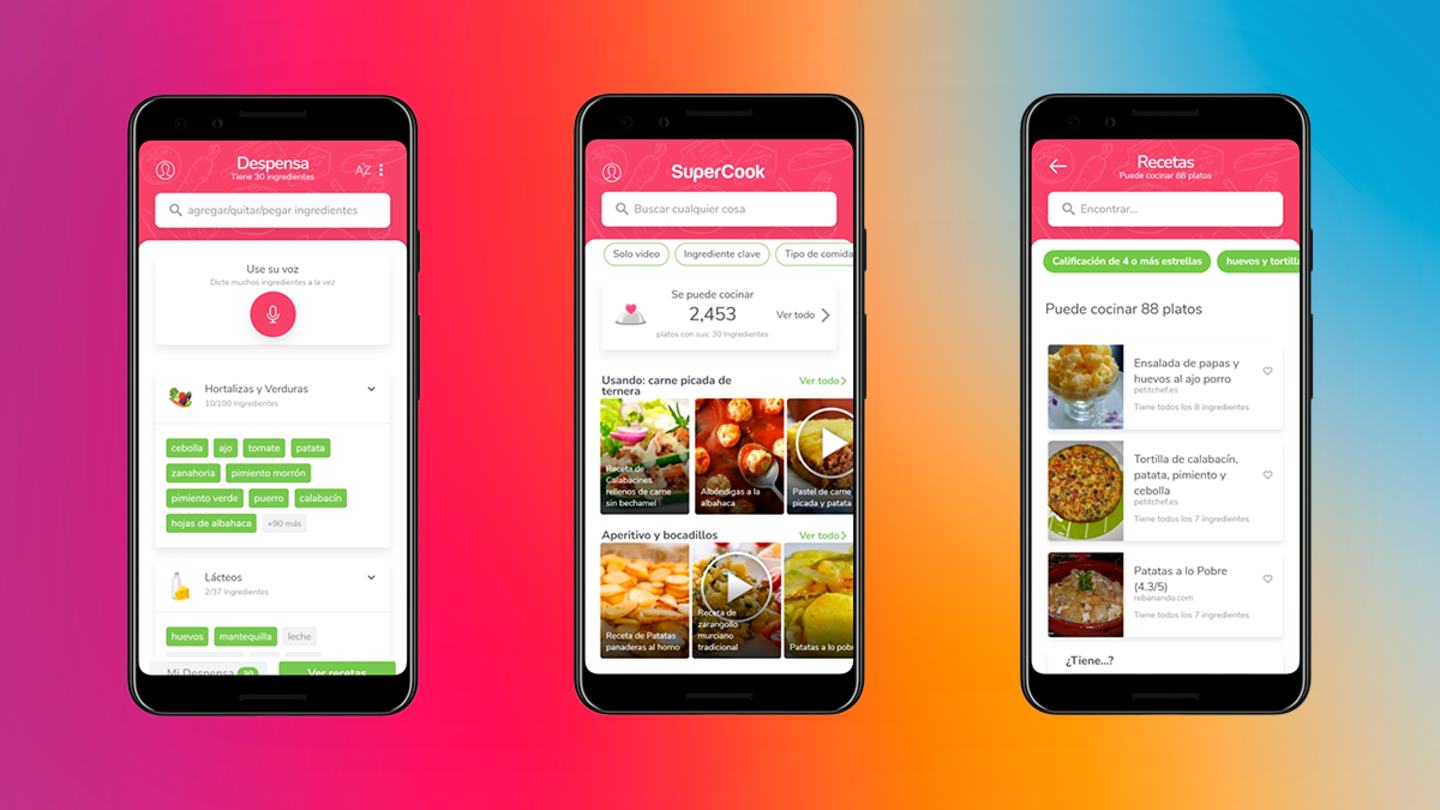 Las distintas secciones de la aplicación SuperCook
