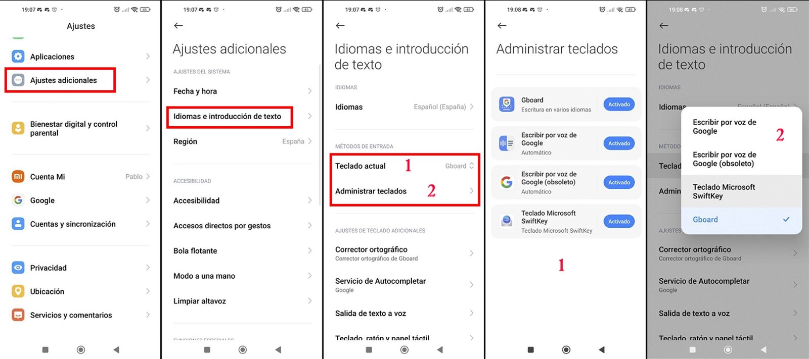 Capturas explicando como cambiar los teclados del móvil