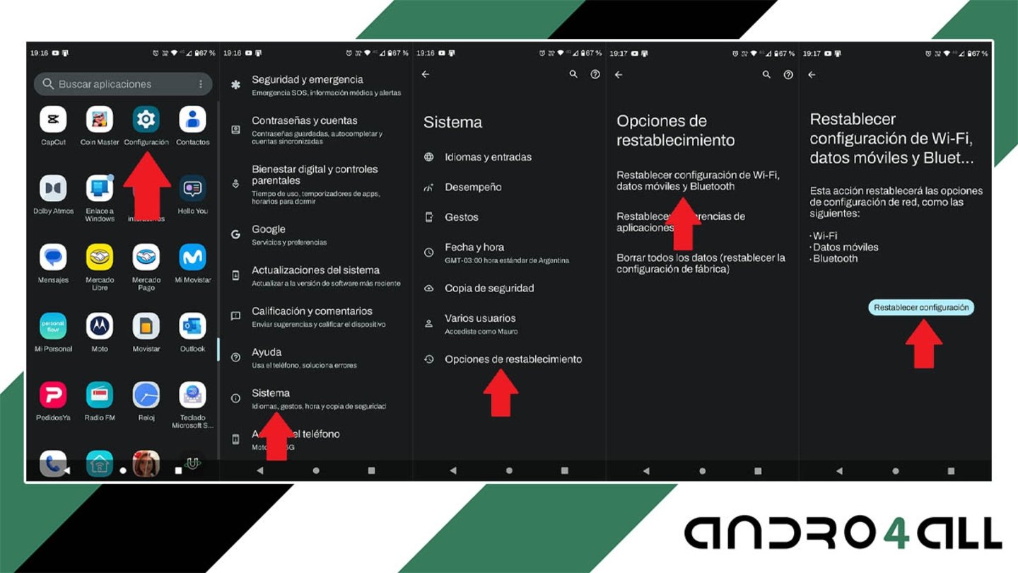 Restablecer red en Android
