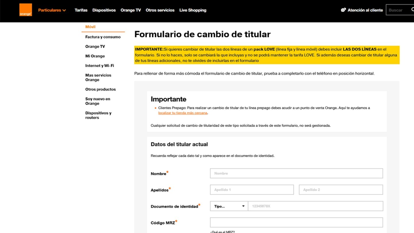 Formulario de cambio de titular