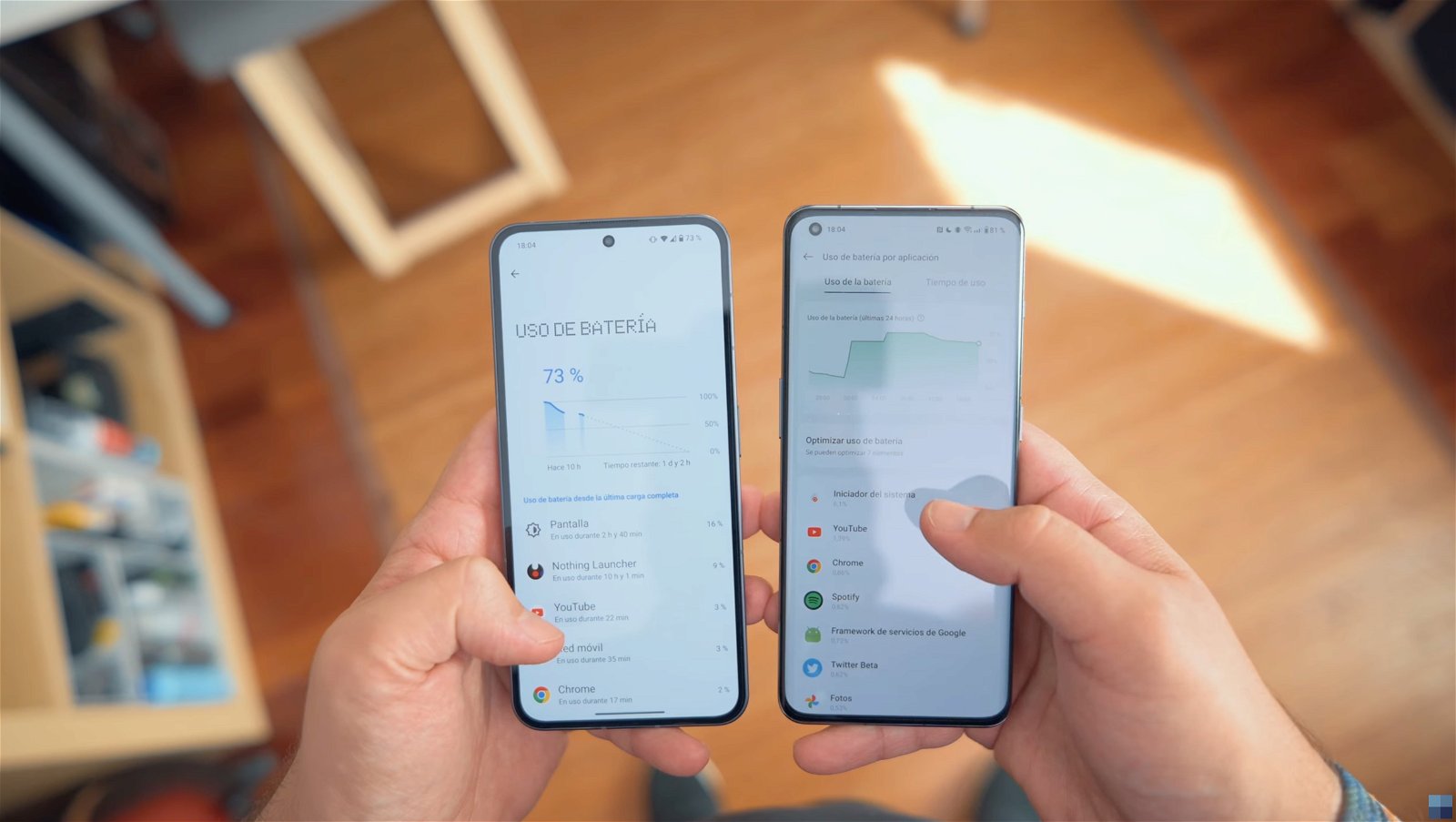 Comparativa de bateria entre Nothing y OnePlus
