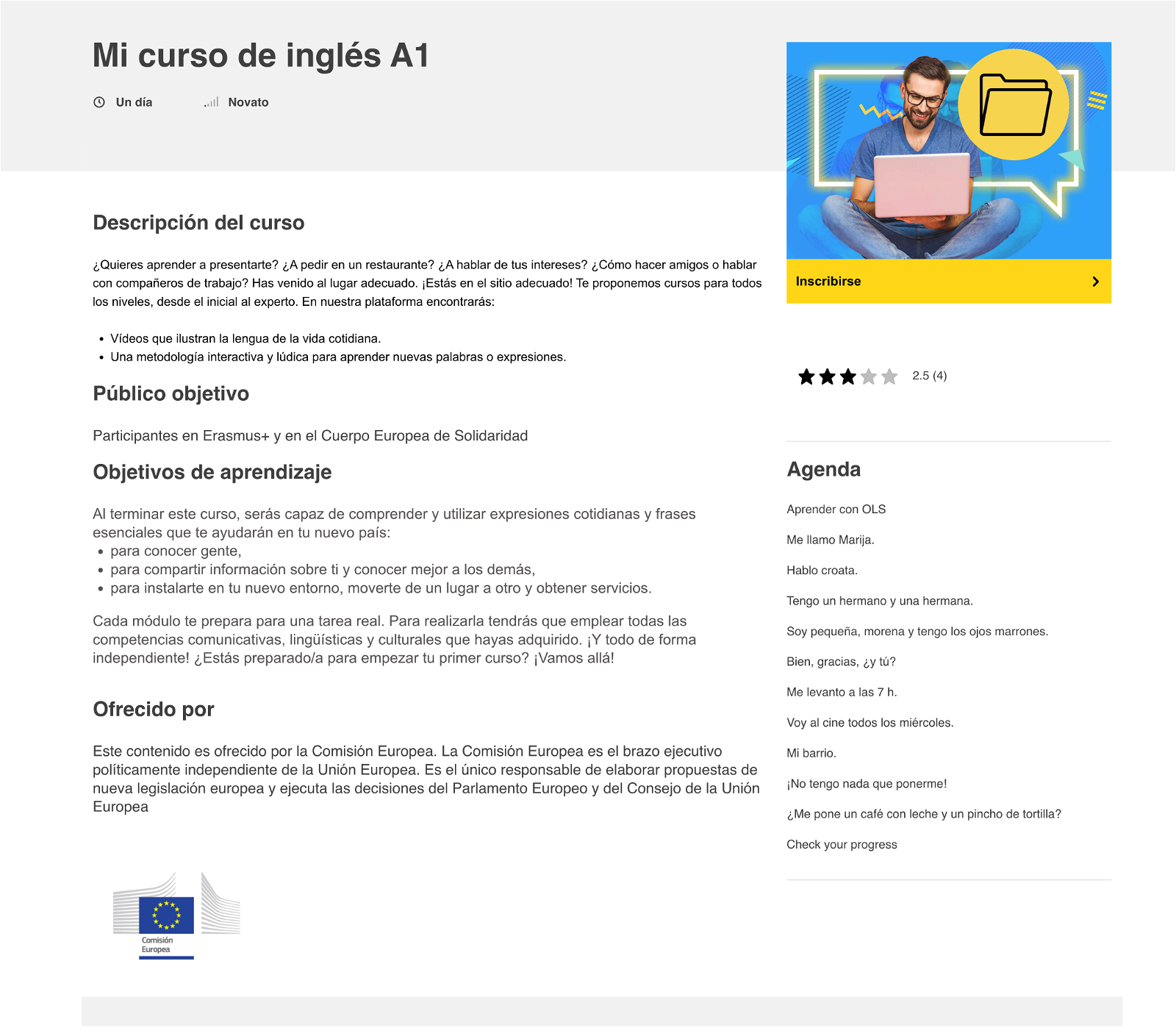 Curso de ingles de la academia de la UE