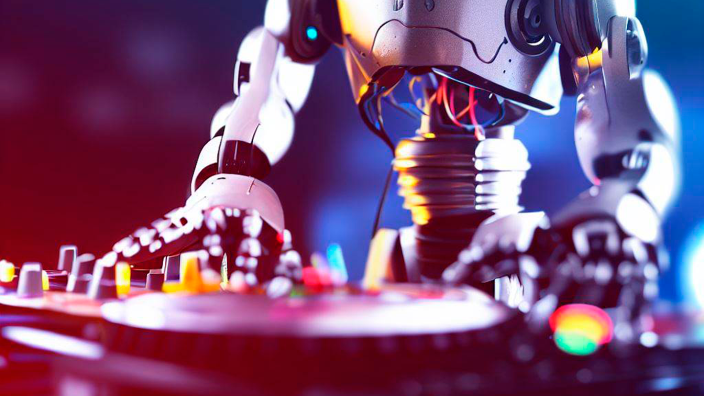 Un robot tocando como si fuera un dj