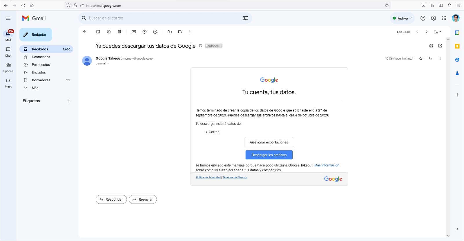 Descargar mis correos Gmail