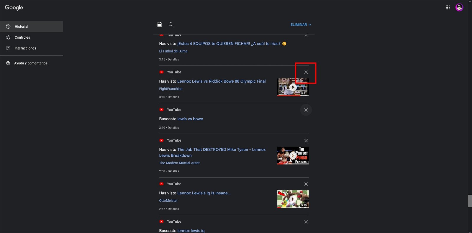 Borra un vídeo del historial de YouTube