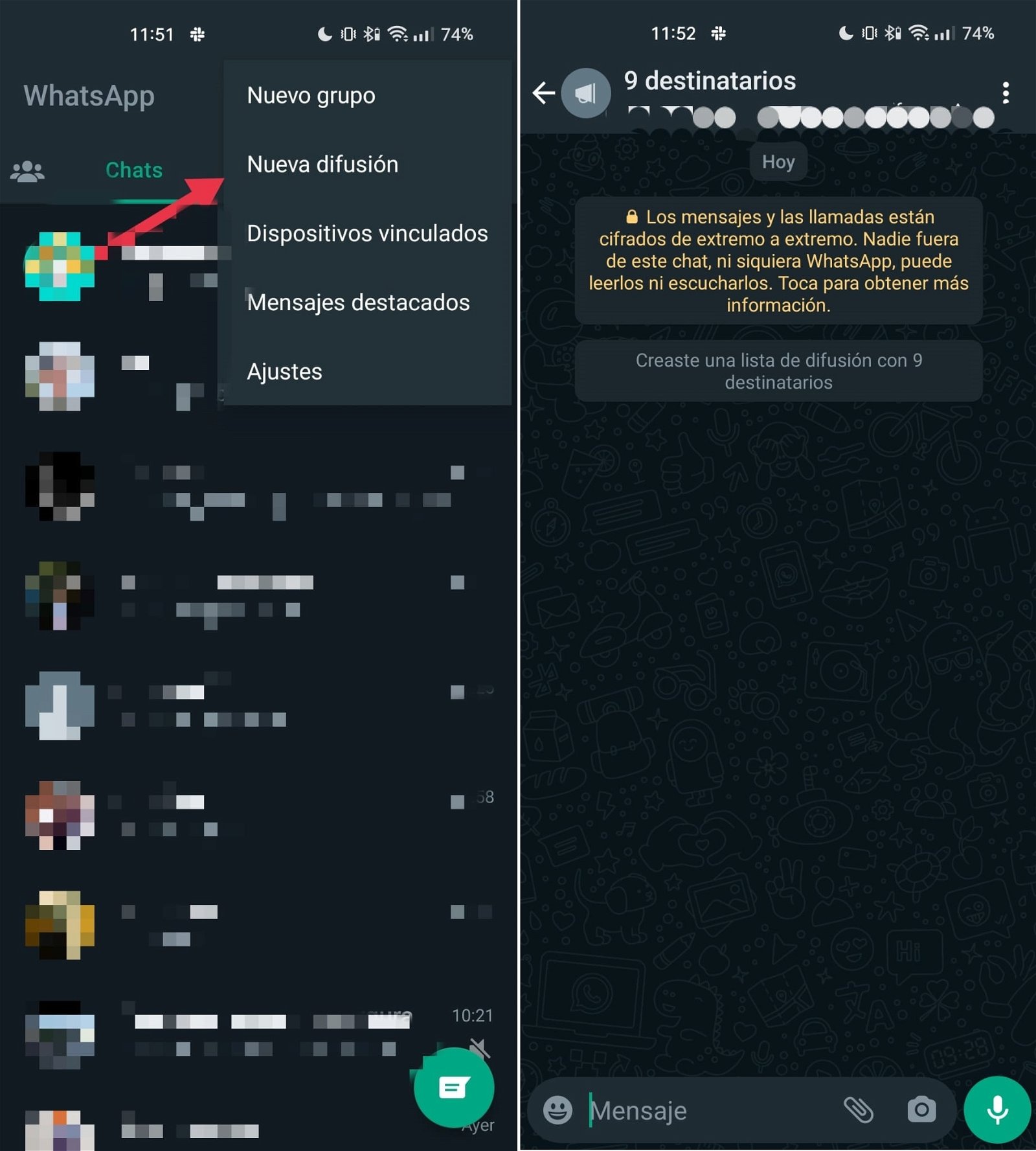 como crear una lista de difusión