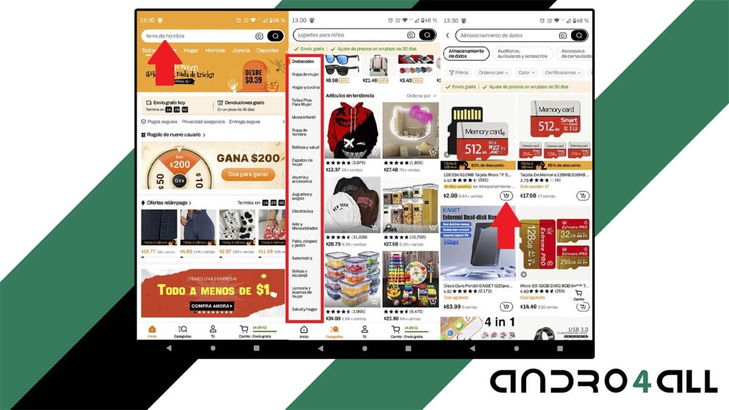 Buscar productos en Temu