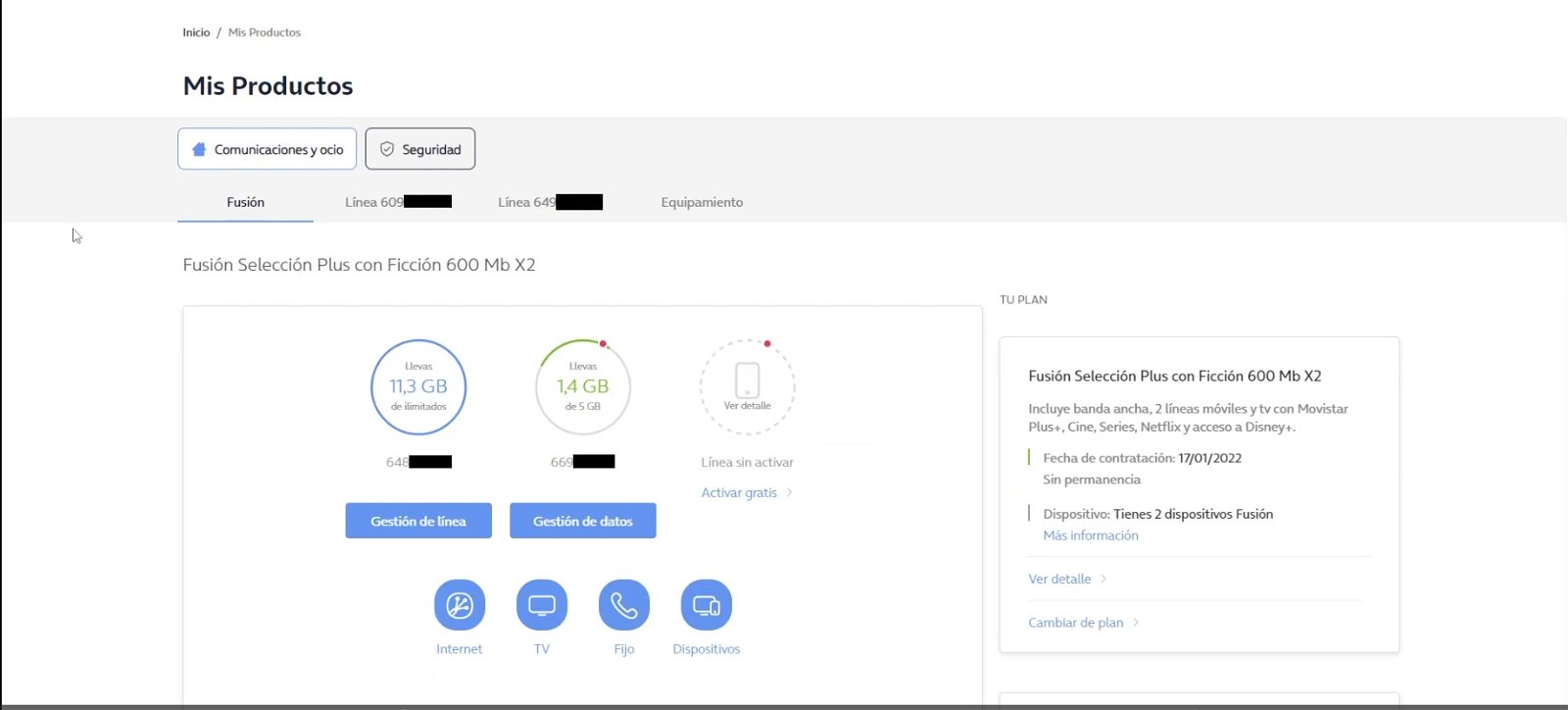 Captura de la web Mi Movistar