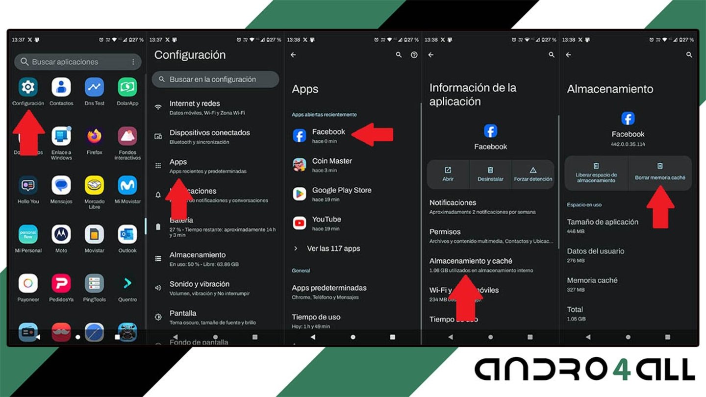 Borrar la memoria caché de Facebook en Android