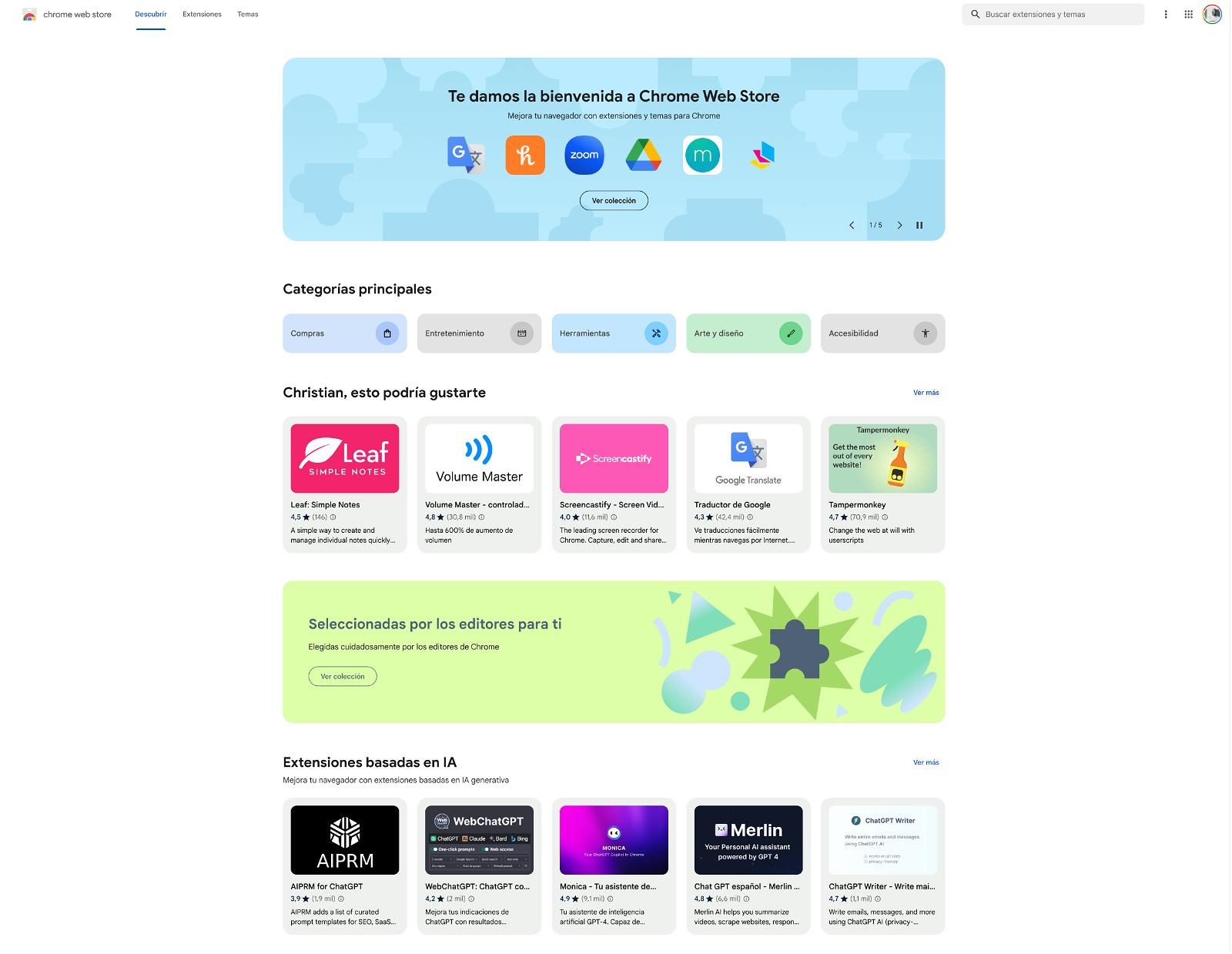 Chrome Web Store con Material 3
