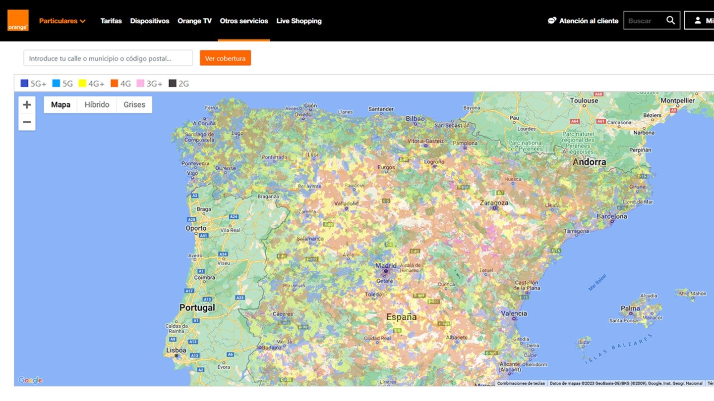 Mapa de cobertura de Orange