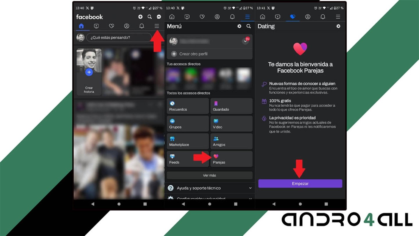 Entra en Facebook Parejas desde el menú de la red social