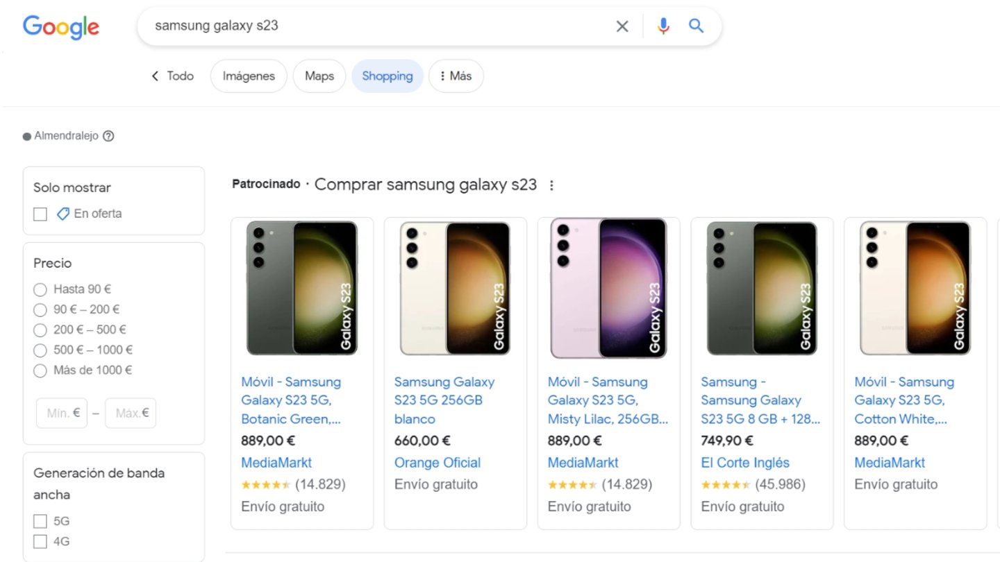 Samsung Galaxy S23 en Google Shopping