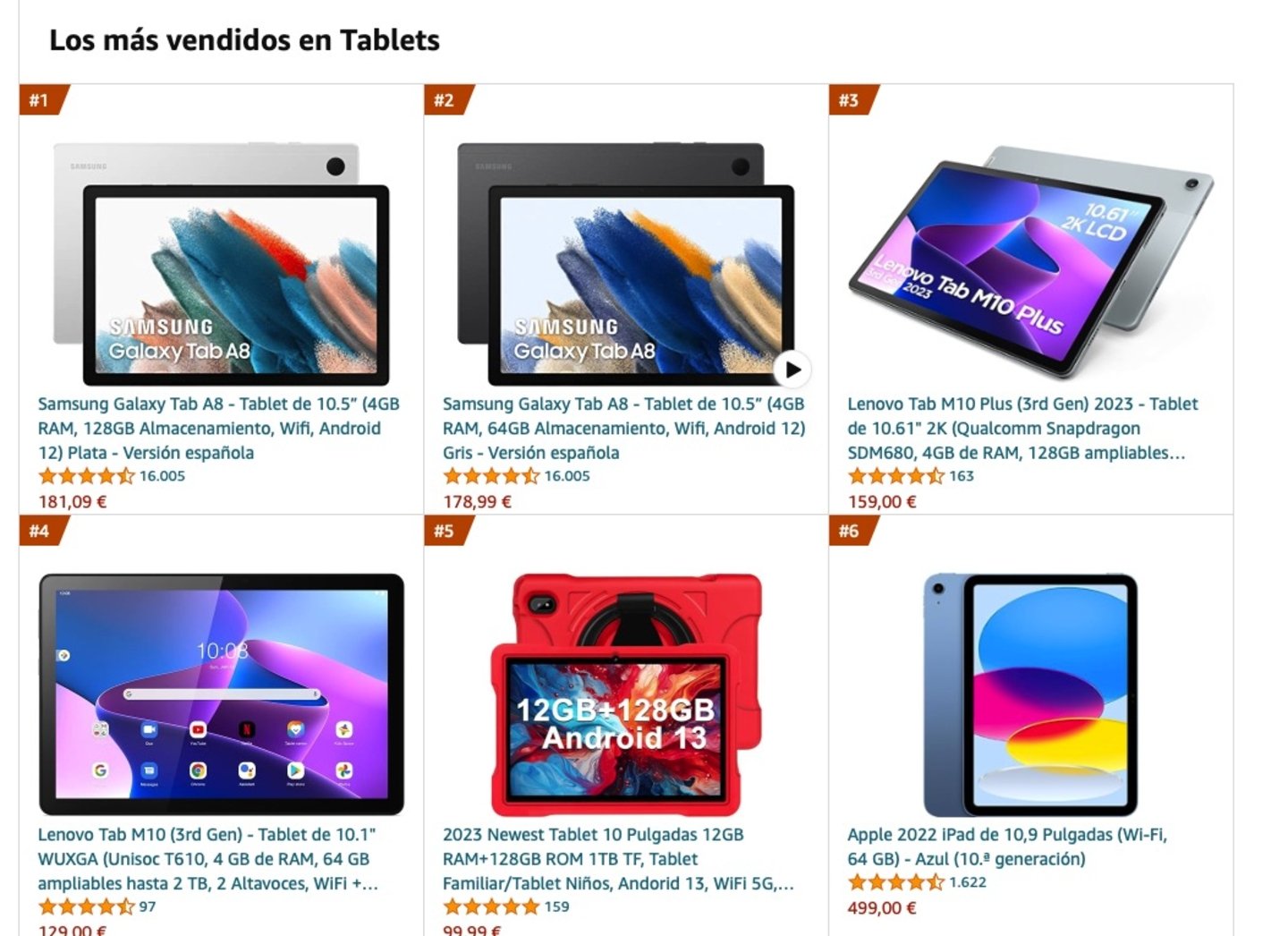 tablets mas vendidas Amazon