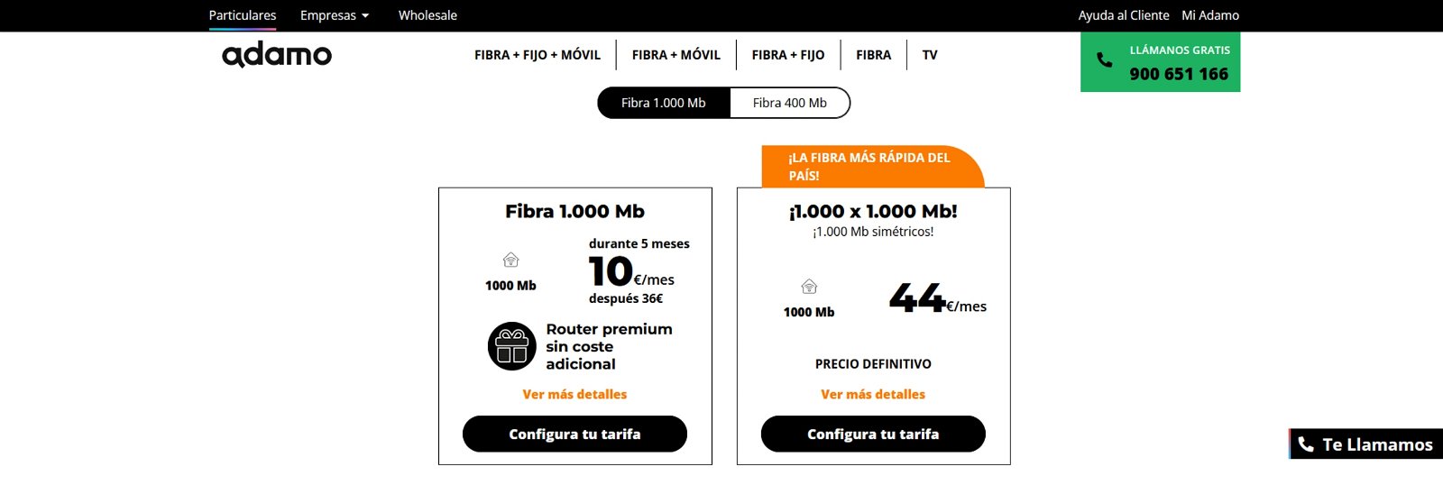 Fibra de 1.000 Mb de Adamo