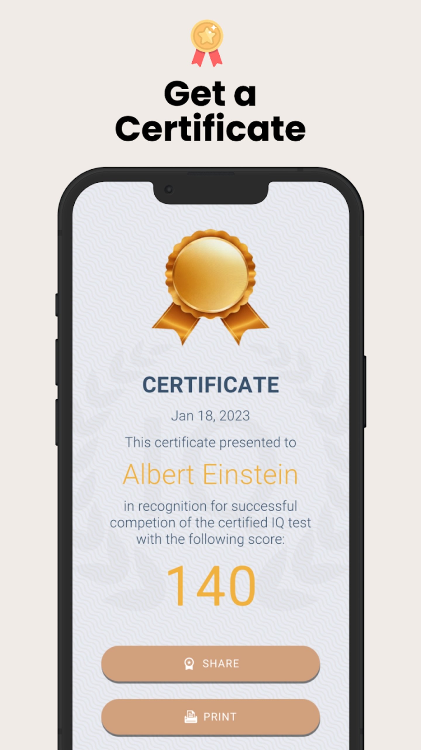 Certificado de la app Test de Inteligencia - IQ Test