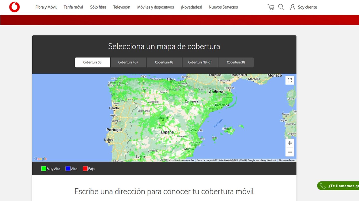 Mapa de cobertura de Vodafone