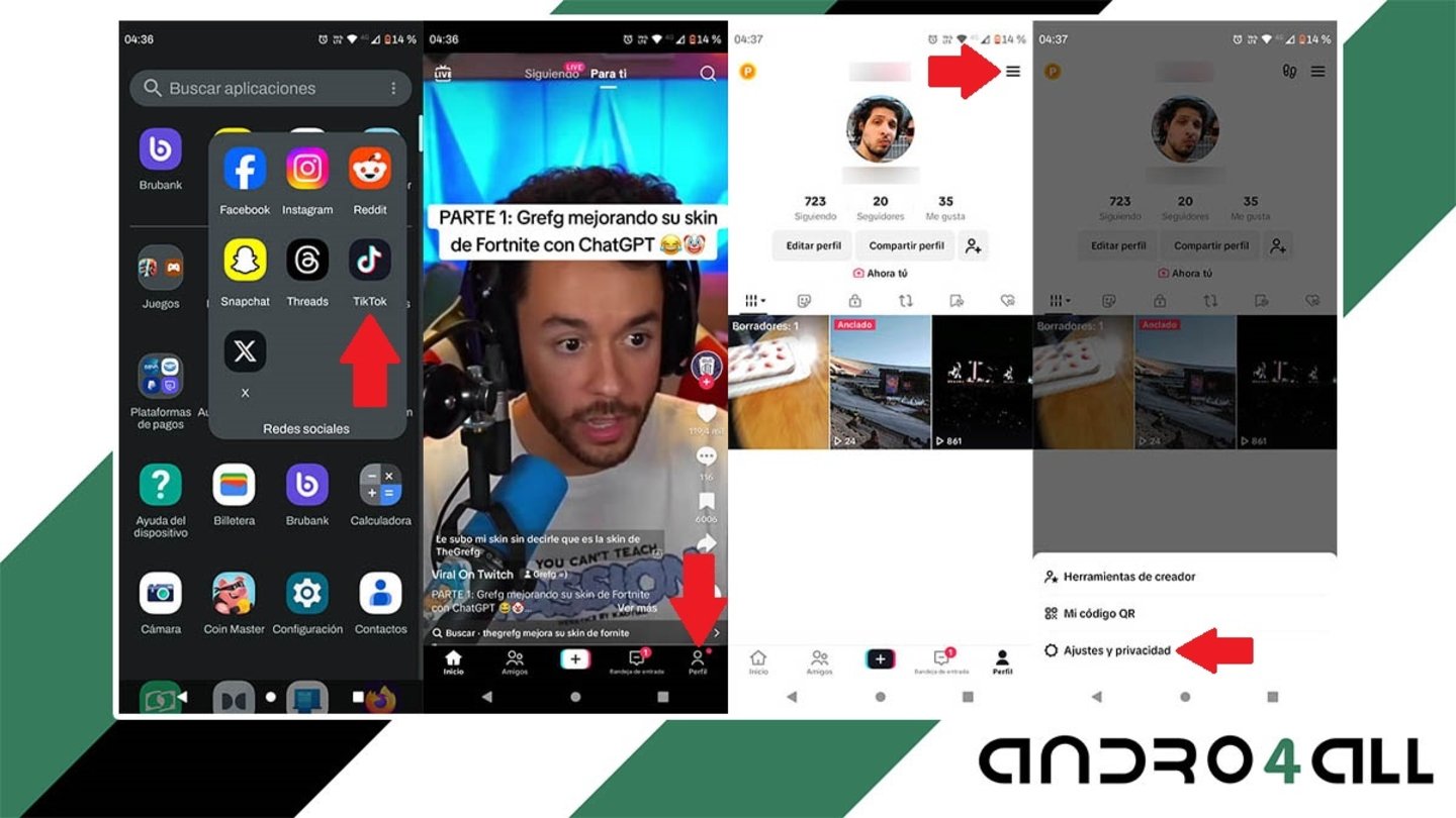 Acceder a los ajustes de la cuenta de TikTok
