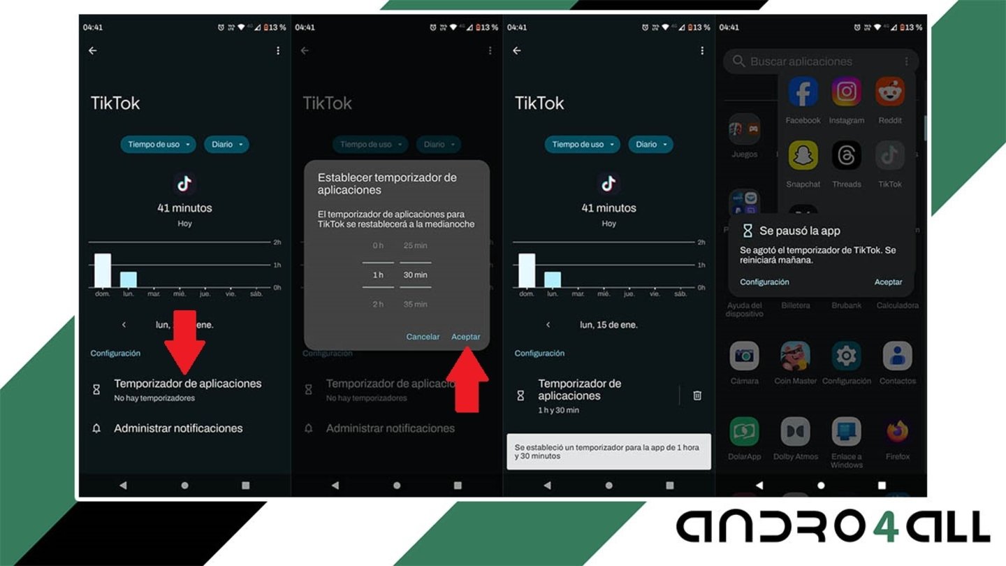 Establecer temporizador de uso de apps en Android